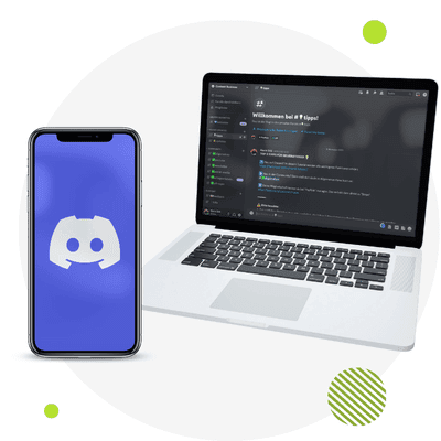 Der Discord-Server der Community, geöffnet auf Laptop und Smartphone